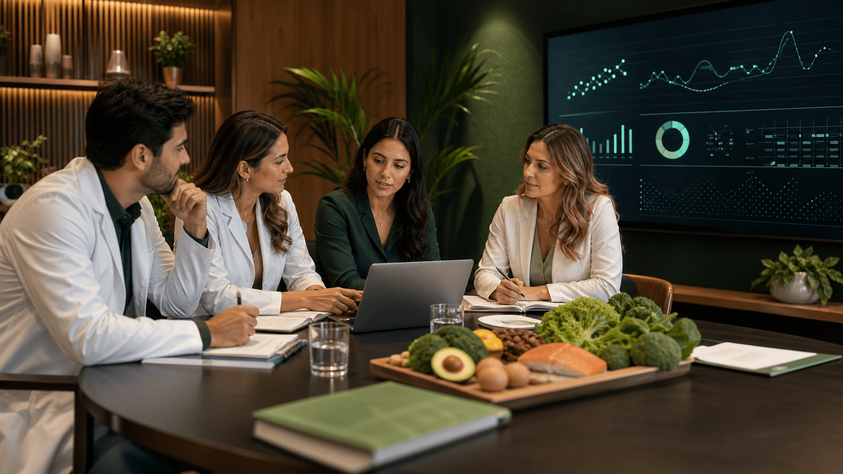 Equipe clínica revisando plano de cuidado do paciente